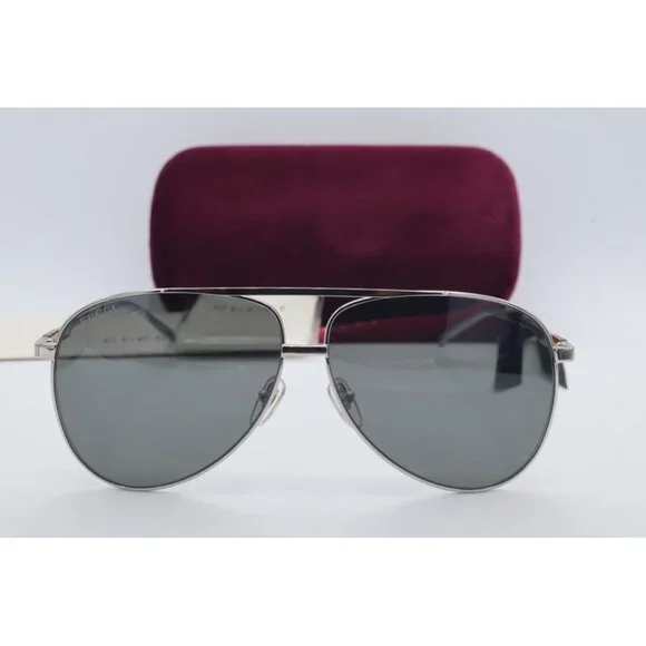 Gucci GG G1098S 004 Aviator Silver Sunglasses Gray Lenses 62mm - Picture 3 of 8
